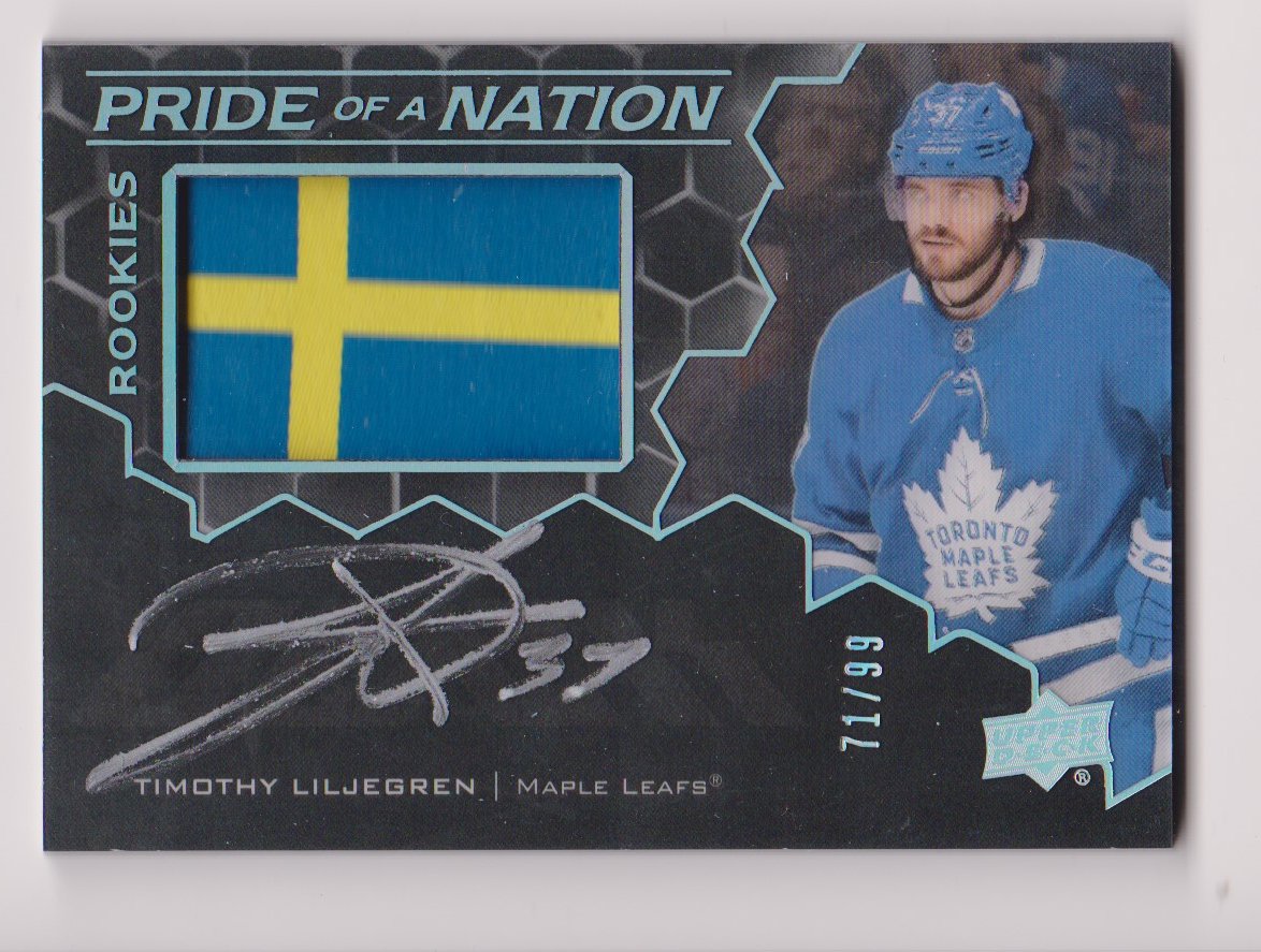 2020-21 UD Black Pride of a Nation #PNALI Tim Liljegren 71/99 (image for) 2020-21 UD Black Pride of a Nation #PNALI Tim Liljegren 71/99
